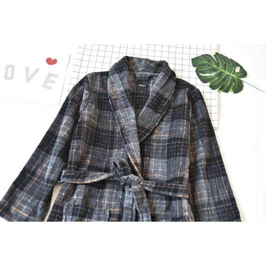 Coral Fleece Plaid Sleepwear Long Coat Style Home Clothes Robe for Men And Women Winter Warm Bathrobe Couple Pyjamas