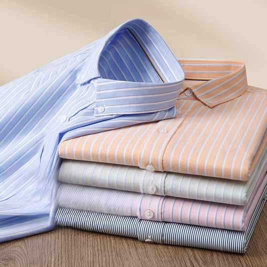 Fashion Korean Popular Clothes 100% Cotton Striped Long Sleeve Shirts for Man Casual Plain Shirt Trends Designer Tops