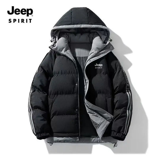 JEEP2026 Men's New Fashionable and Versatile Cotton Jacket, Warm Couple Hooded Cotton Coat, Winter Thickened Cotton Coat