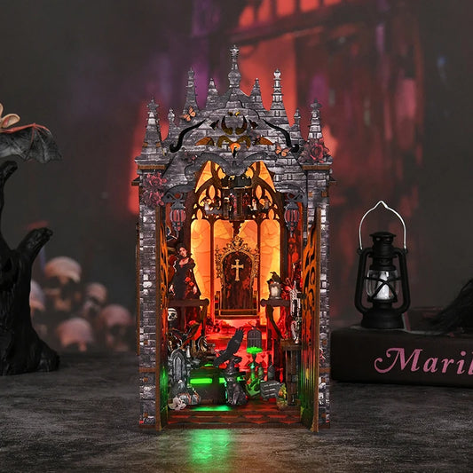 Gothic Miniature Book Nook Kit DIY Wooden Doll House with Furniture Handmade Ornament Home Decor Gift for Bedroom StudyBookshelf