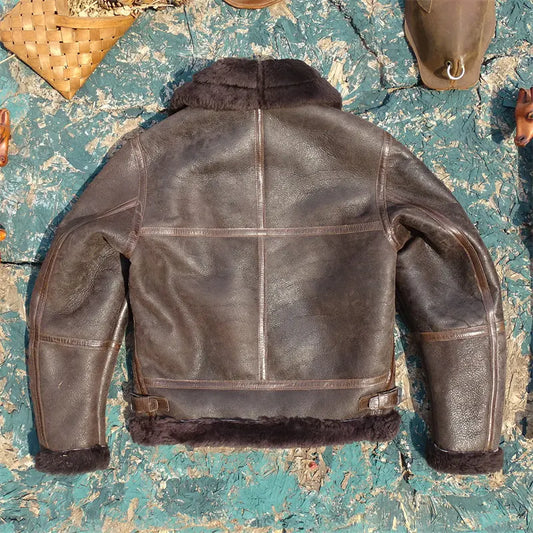 Ultra Stain-Resistant B6 Flight Jacket Style! Men's Genuine Shearling Leather Jacket in Black & Brown Warm, Cozy & Cold-Defying