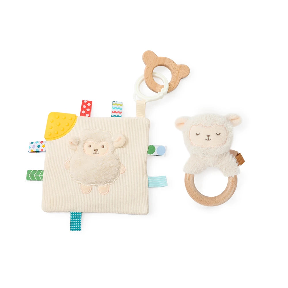 Sheep Security Blanket and Rattle 2 Piece Set Soft Crystal Velvet Press to Sound Baby Toys Fine Motor Skills Sensory Baby Toys