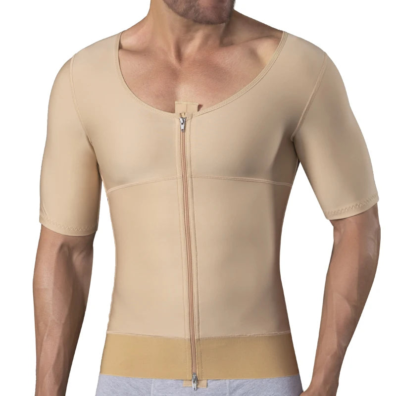 Men's Slimming Body Shaper Vest with Tummy Control Short Sleeve Post-Op Surgery Gynecomastia Lipo Faja Shapewear Top