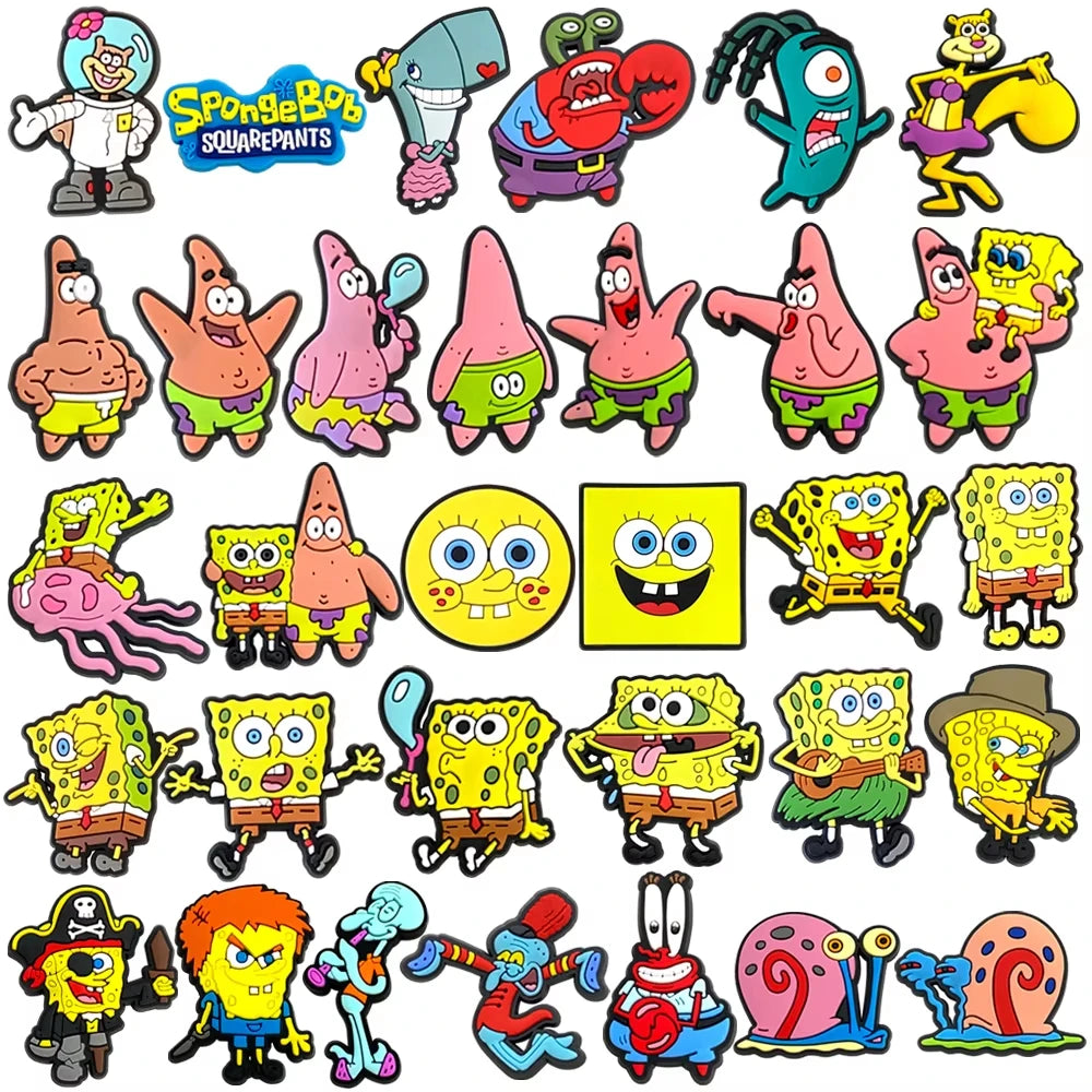 MIX Shoe Charms DIY Spongebob A/W PVC Shoes Charms Patrick Star Slippers Buckle Decorations Fit Boys Kids Birthday Xmas Gifts