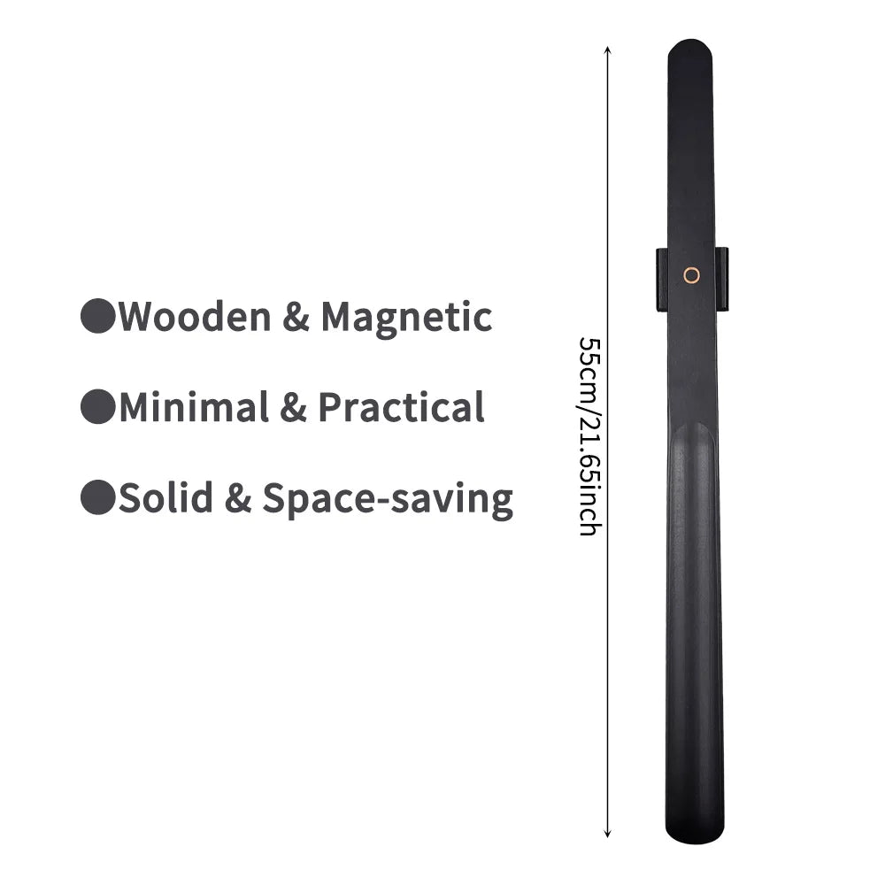 Premium Beech Wood 55cm Long Handle Shoe Horn - Magnetic Base No-Bend Shoe Helper for Elderly, Pregnant Women & Lazy Adults