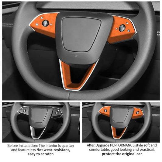 Made of Alcantara For Tesla Model 3 (2024-)/Model Y (2025-) Steering Wheel Trim Frame Sticker Car Interior Tuning Accessories