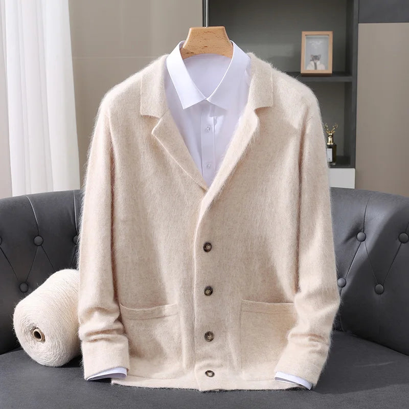 MVLYFLRT Men's 100% Mink Cashmere Cardigan Thick Knit Sweater Suit Collar Premium Warm Winter Outerwear Men's Clothing D185 