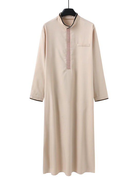Islamic Muslim Arabic Casual Men's Abaya Long Sleeve Embroidered Stand Collar Arabic Abaya Men's Traditional Clothing