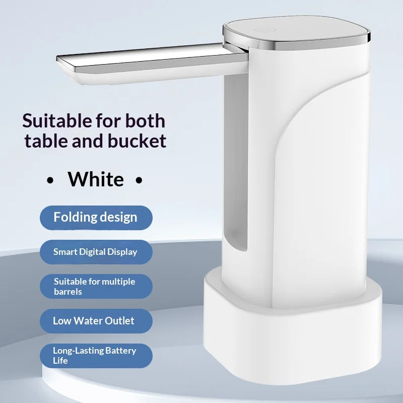 Foldable Electric Water Bottle Pump USB Rechargeable Automatic Dispenser Button Control Portable for Home Office Outdoor Travel