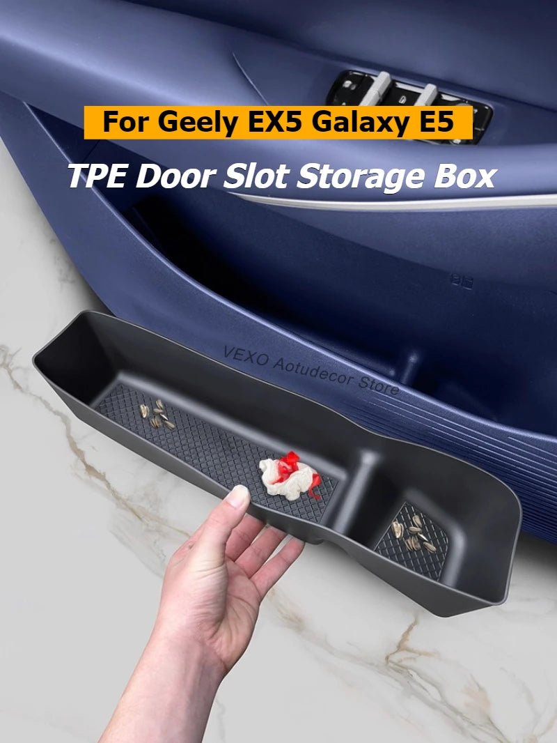 For Geely EX5 Galaxy E5 2025 2026 2024 Door Storage Organizer Door Side Slot Tray Lower Storage Box TPE Car Accessories Interior