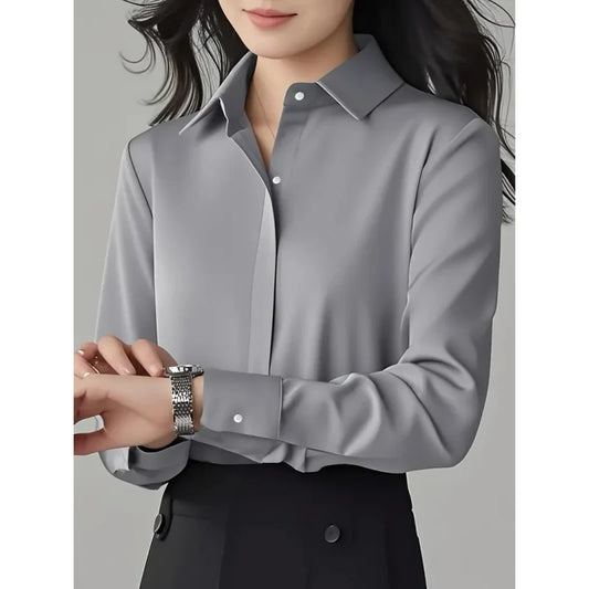 Elegant Long-Sleeve Blouse for Women - Professional & Stylish Office Wear