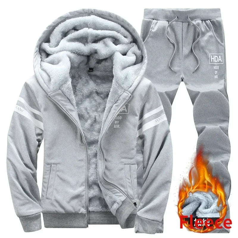 2025 Plus 6XL Winter Men's Casual Sports Plush Set Hooded Coat Korean Edition Warm and Thickened Two Piece Set Clothes for Men