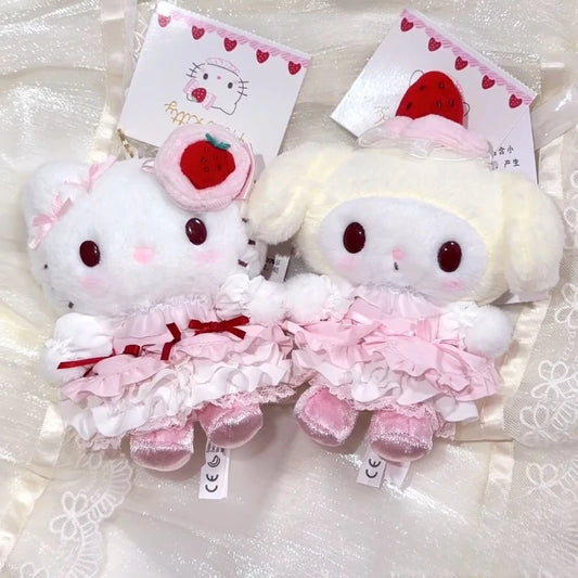 Sanrio Cartoon Melody Strawberry Cake Sweetheart Plush Doll Pendant White Strawberry Hello Kitty Stuffed Animals toys Hangings