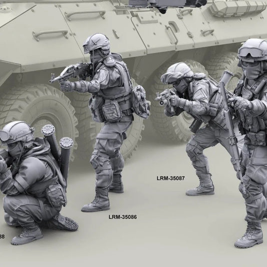 1/35 Die Cast Resin Figure Assembled Model Kit Modern Russian Army 4-Man Squad Military Miniature Toys Unassembled and Unpainted