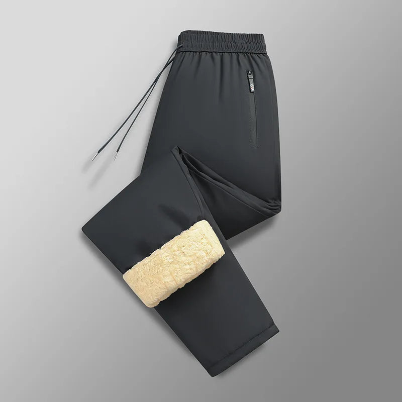 Men's Thiened Fce Lined Cotton Trousers Warm Casual Pants with Knee Pads Extra Thi Winter Wear Large Size Jeans Plus Size