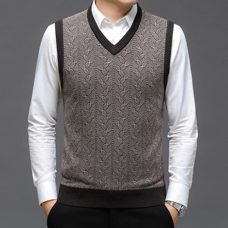 BROWON Brand Sweater Mens Clothes 2026 Autumn Wool Solid Color Knittes Sweater Vest Men Fashion Jacquard Thick Winter Clothing