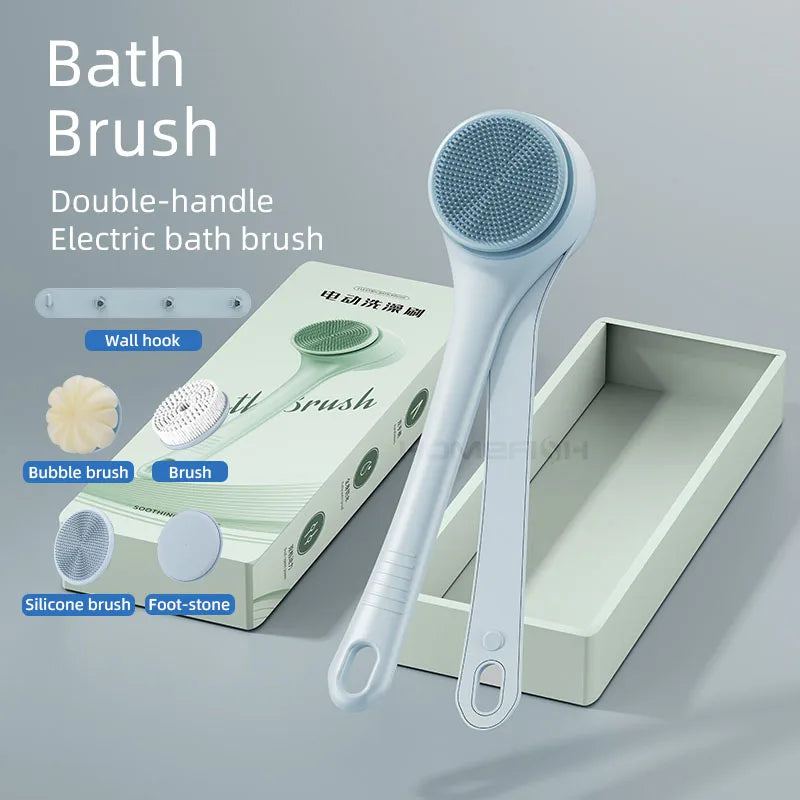 HOMEFISH Dual Handle Electric Bath Body Scrubber Brush with Long Handle Back Cleaning Tool for Back Exfoliation And Deep Cleanin