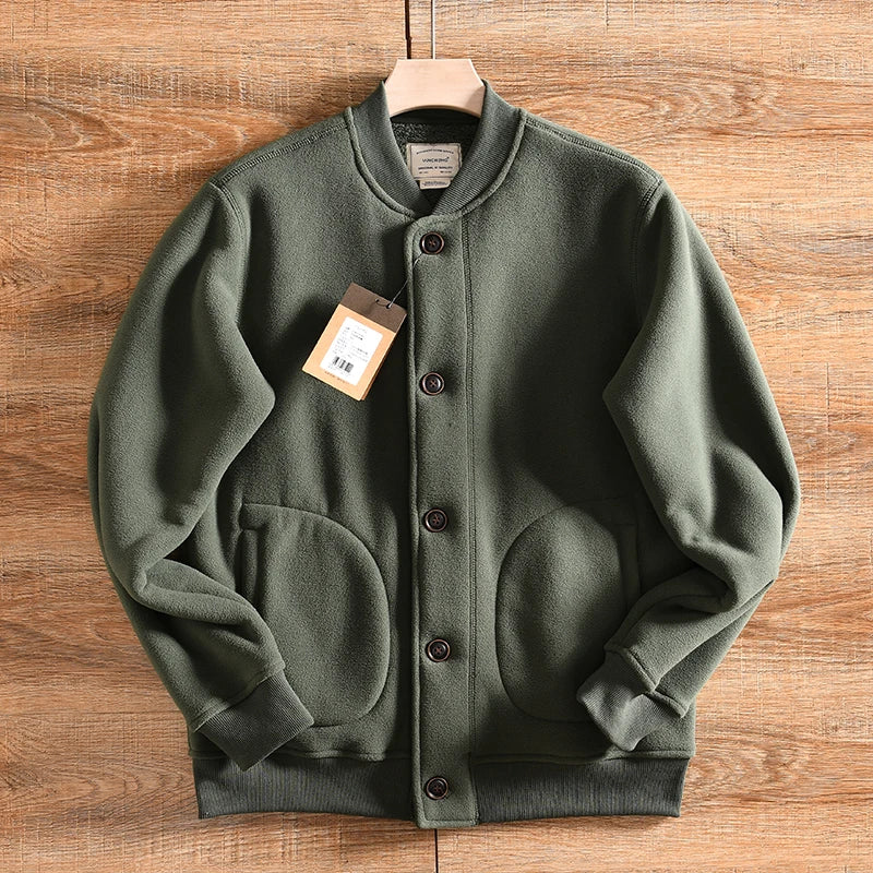 Warm Fleece Lined Double Sided Velvet Winter Jacket American Casual Baseball Collar Men's Outerwear Standard Fit Polyester Fiber