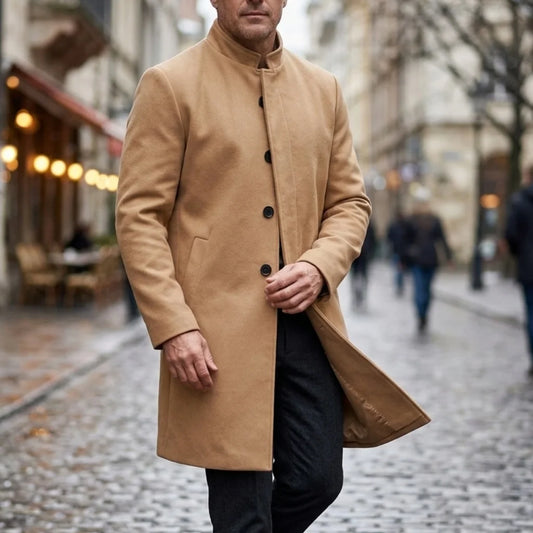 New Men's Coat Casual Winter Single Breasted Invisible Button Mens Business Knee-length Coat Trench Cloth Streetwear Men Blouse