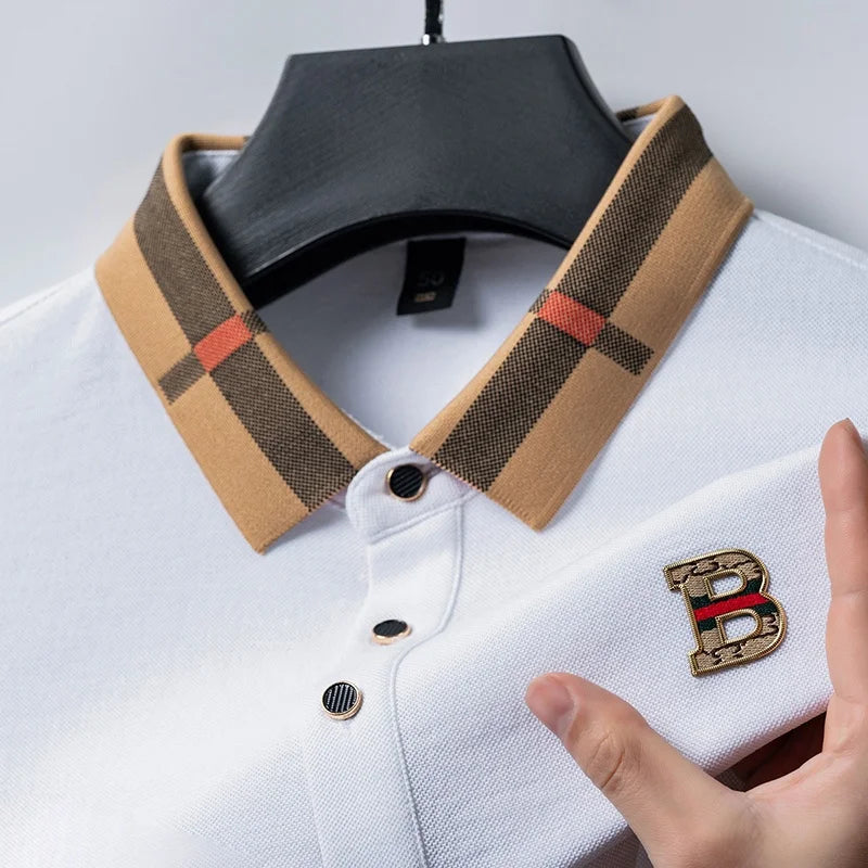 Summer Men's New Cotton Tailored Fit Polo Shirt Comfort Breathable Business Luxury Golf Daily Short Sleeve Refined 3D Badge Tee