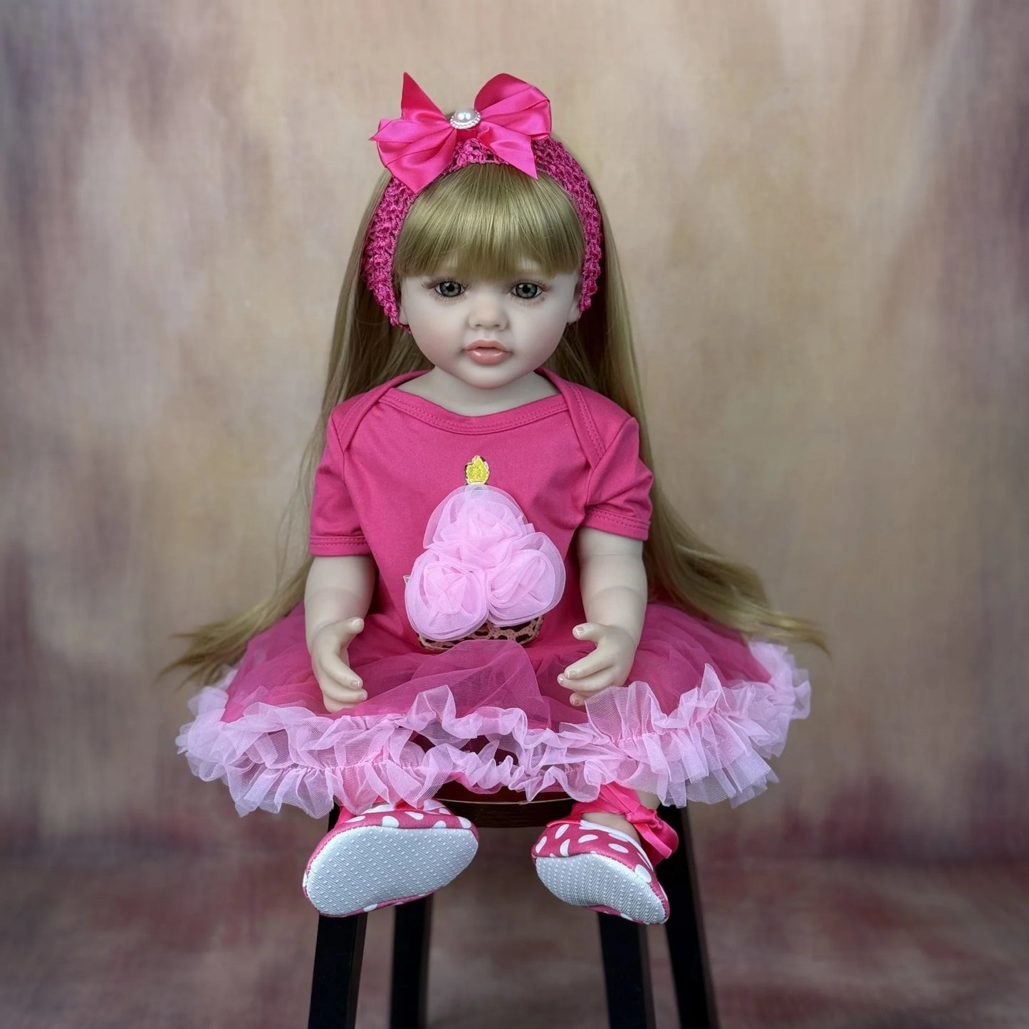 BZDOLL 22in 55cm Full Vinyl Body Reborn Baby Doll Long Hair Princess Bath Toy Dress Up and Bedtime for Kids Lovely Birthday Gift