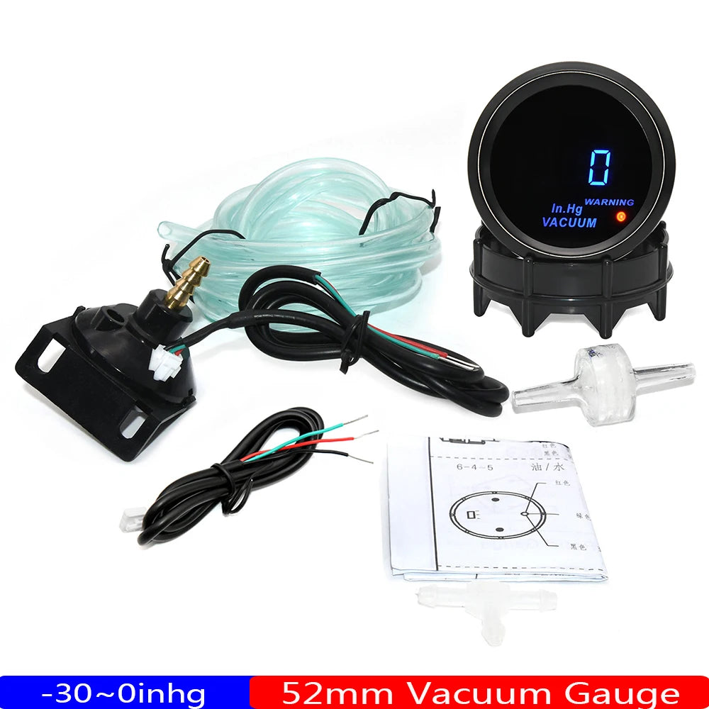 2" 52mm Car Digital Turbo Boost Gauge PSI BAR Water Temp Oil Temp Oil Pressure Gauge Voltmeter EGT Tachometer RPM Gauge Car 12V