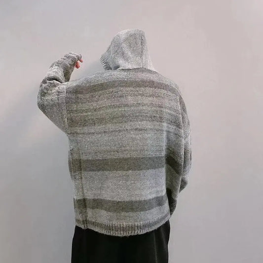 Color matching sweater in autumn and winter Men's China-Chic lazy retro loose striped hooded knitting INS casual versatile coat