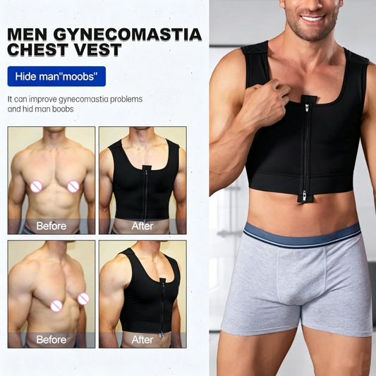 Men's Slimming Body Shaper Vest Sleeveless Zipper Front Gynecomastia Chest Compression Shapewear Post Operative Faja Top