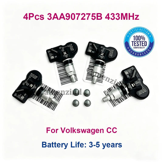For Volkswagen CC Passat Passat CC Tiguan 4Pcs Tire Pressure Monitoring Sensor TPMS 433MHz 3AA907275B 3AA907275D 3AA907275
