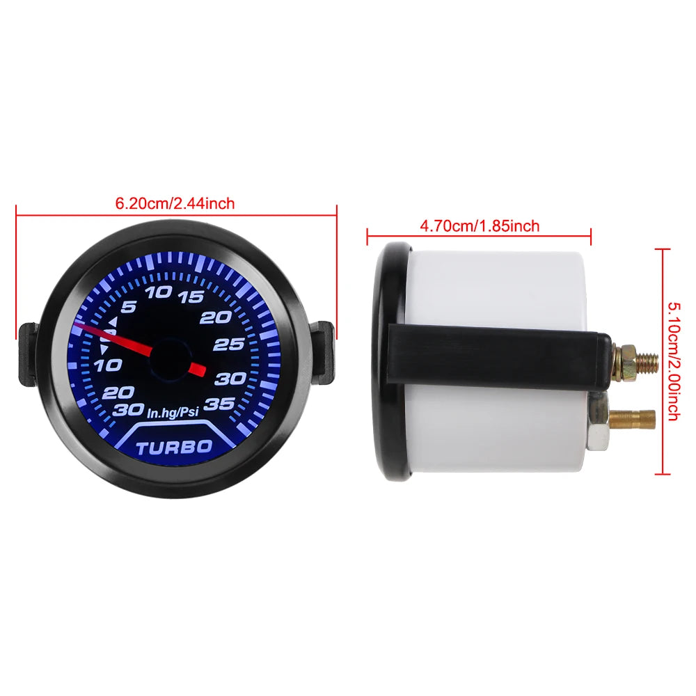 Turbo Boost Meter Racing Car Modification Universal Turbo Pressure Gauge 2" 52mm Smoke Lens 12V 35Psi White LED Backlight