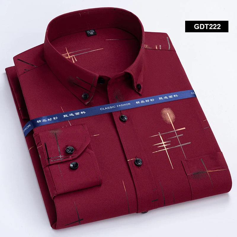 Men's Non-iron Shirts Business Casual Bronzing Long Sleeved Regular Fit Shirts Spring and Autumn New Fashion Print Top Clothing