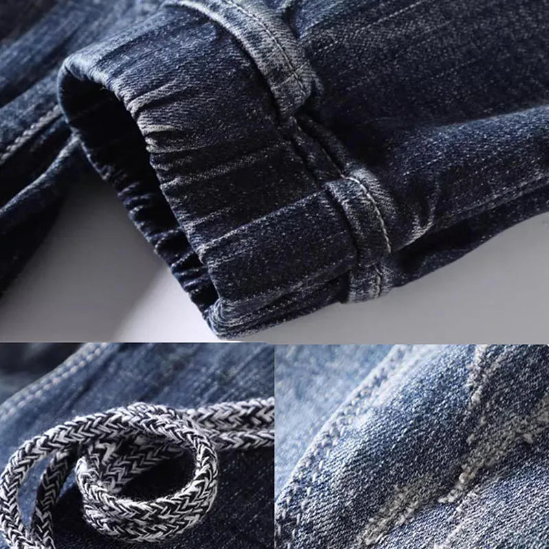Autumn Jeans Elastic Waistband Mens Baggy Jeans Harun Pants Workwear Retro Men's Skinny Jeans Tapered Jeans