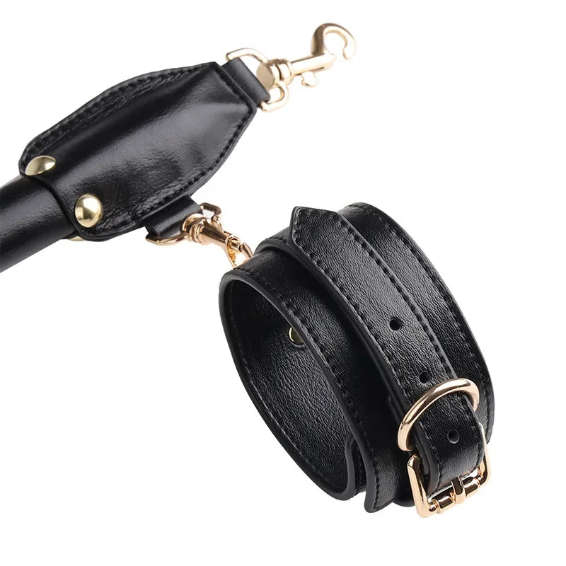 Leather SM Bondage Restraint Tool Sex Handcuffs Couple Fixed Position Conditioning Rod With Foot Cuff Male Female Adult Products