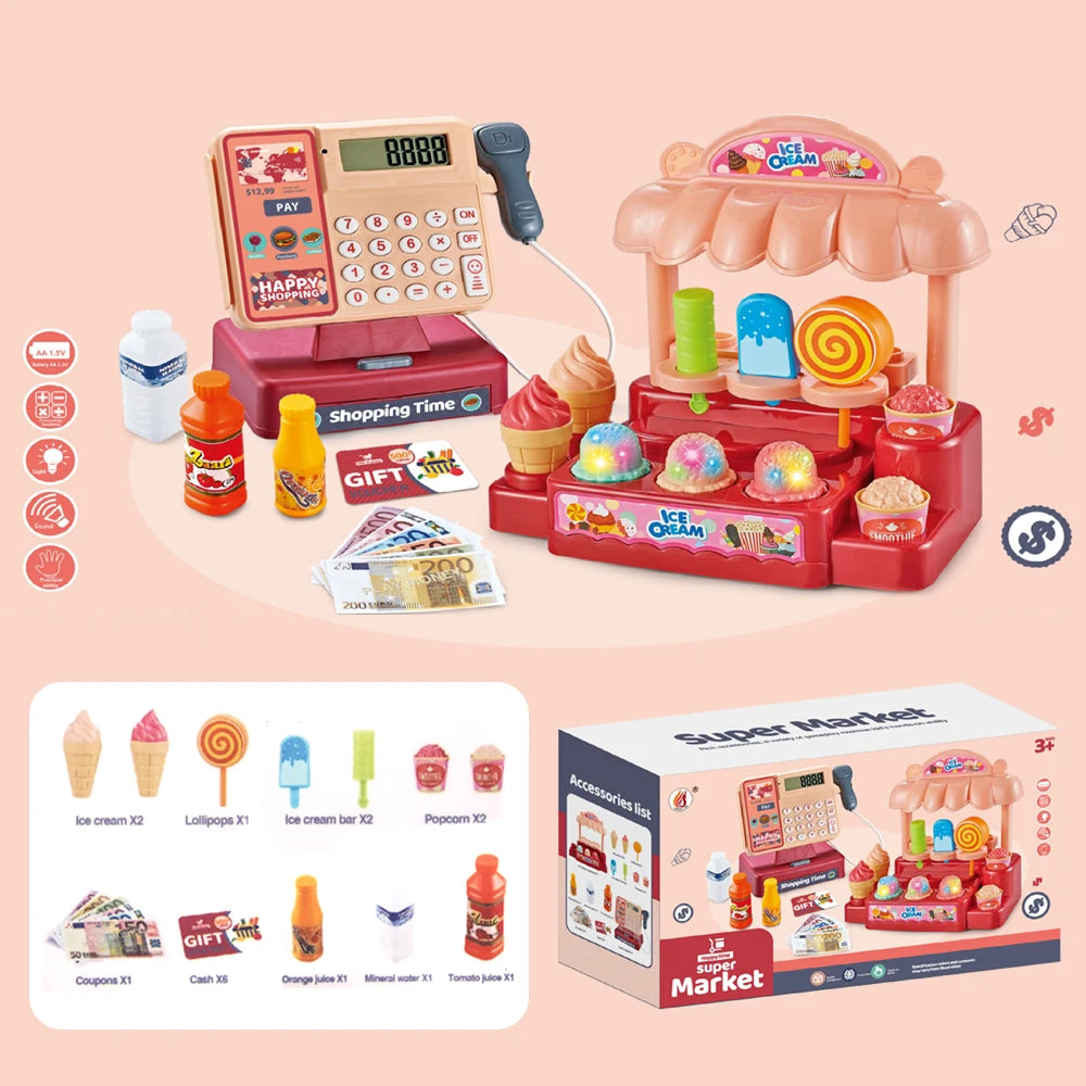 Supermarket Cash Register Game Pretend Play Toy Electric Puzzle Play Toy House Miniature Food Calculation Girl Toy Kids Gift
