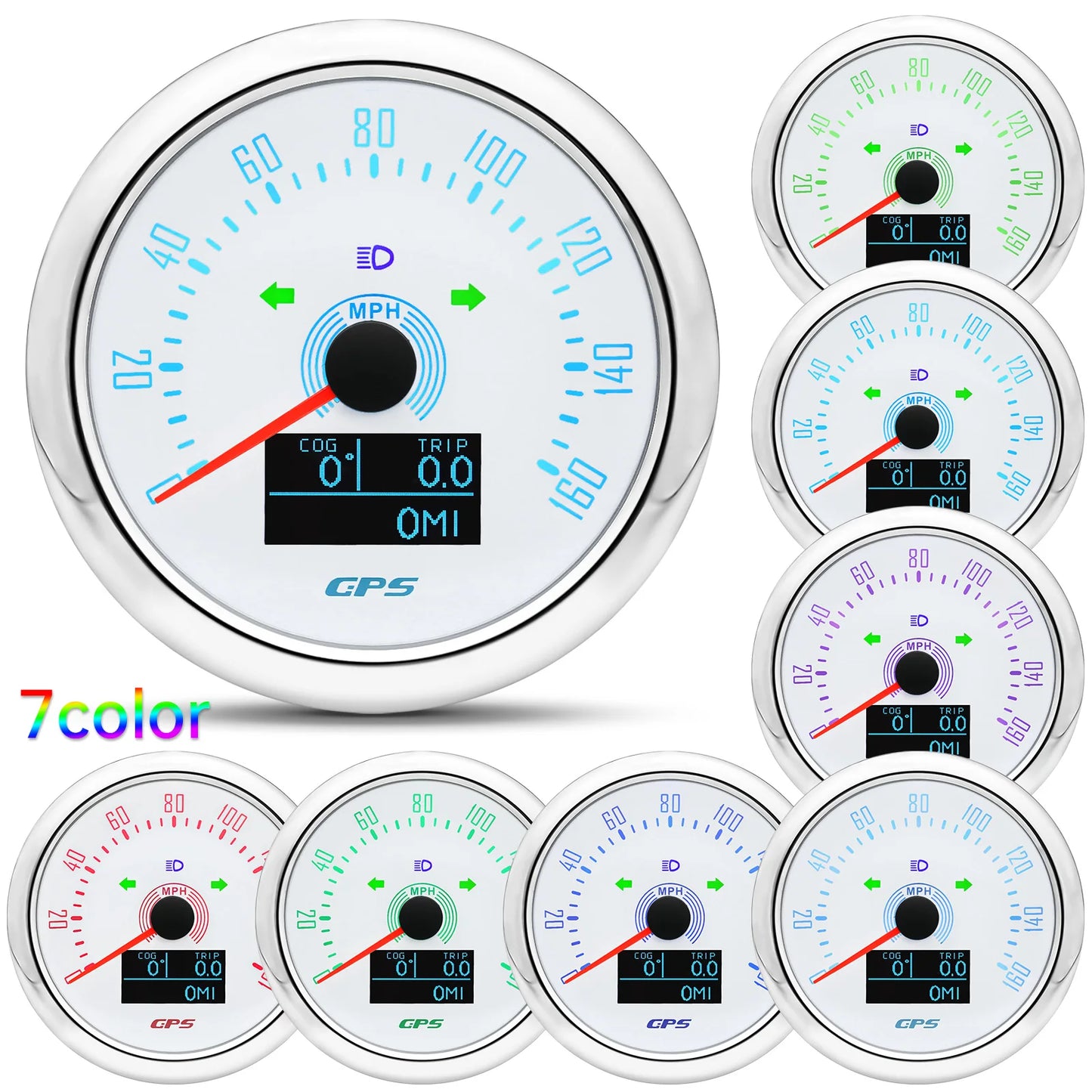 85MM GPS Speedometer 0-160MPH 0-200KMH With GPS Antenna 7 Colors Backlight Digital LED Odometer Gauge for 12V24V Car Boat Marine
