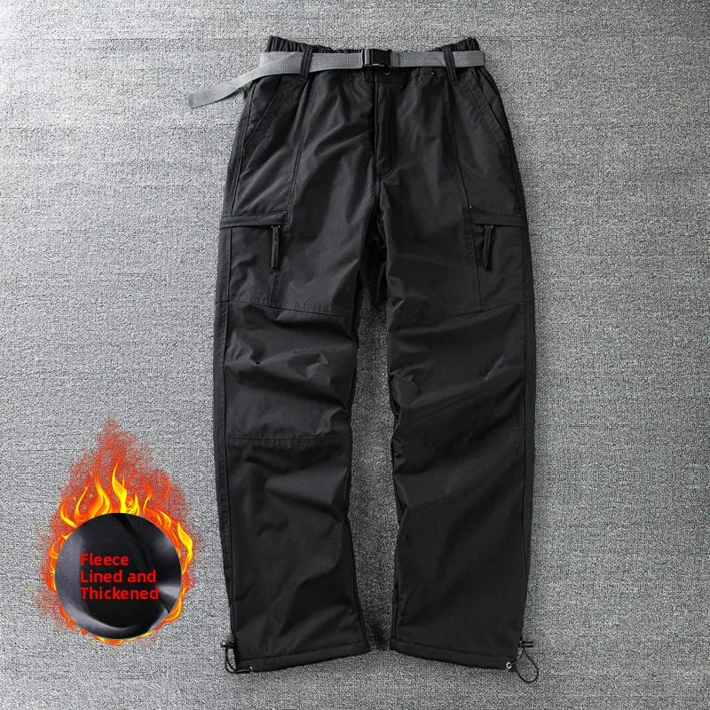 Men's Winter Thick Outdoor Workwear Trousers Waterproof Windproof Warm Cotton Straight Leg Mountain Climbing Pants High Waist...