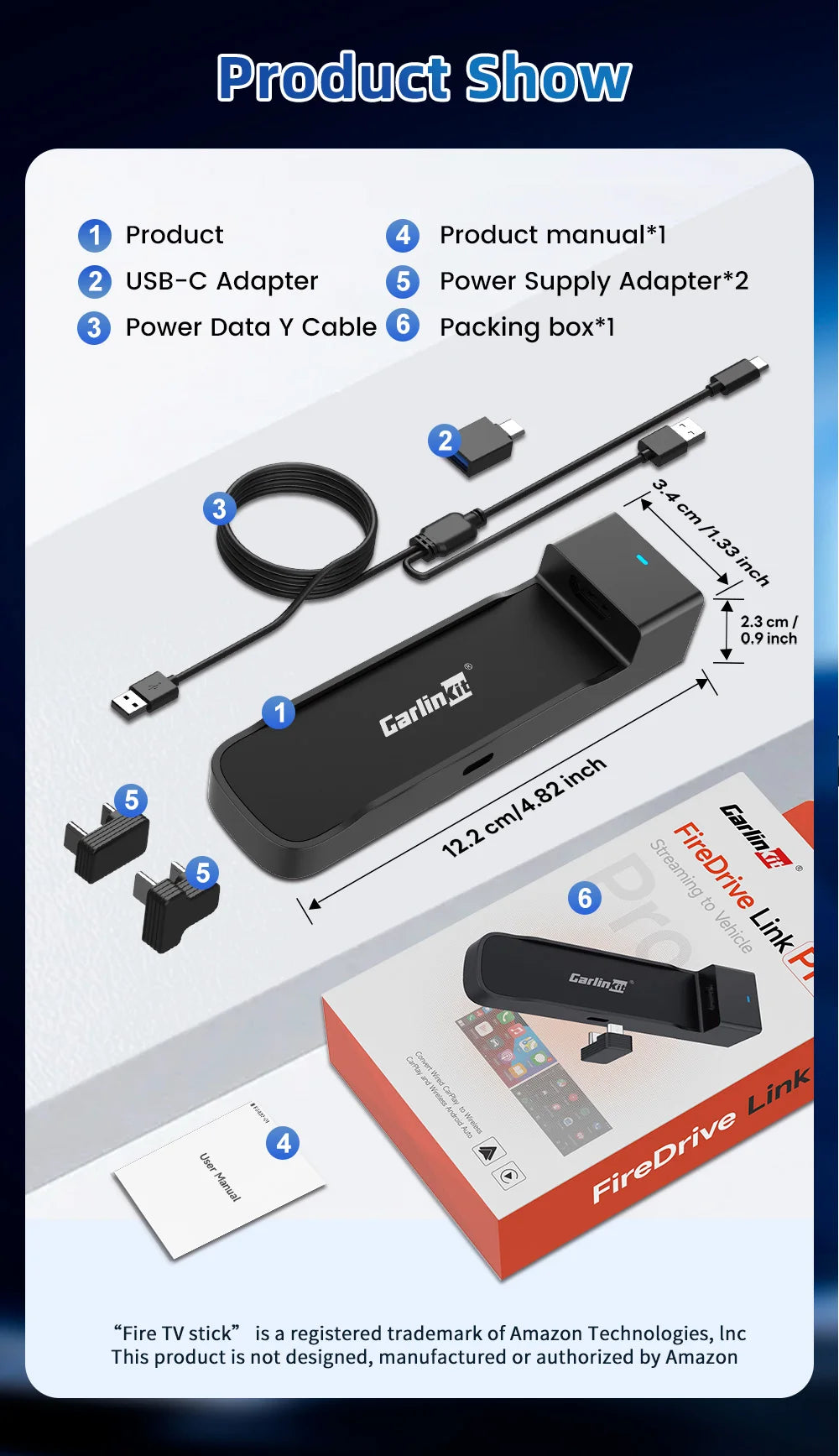 CarlinKit FireDrive Link Pro Wireless CarPlay Adapter for Amazon Fire TV Stick HDMI Android Auto Car TV Mate Video Streaming Box