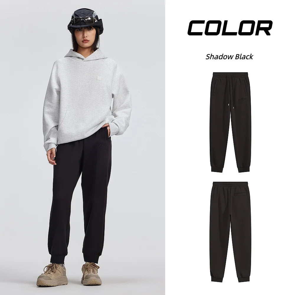 Metersbonwe Men's Fleece-Lined Cargo Joggers Winter Thermal Tapered Pants with Printed Logo Loose Fit Trendy Sports Trousers