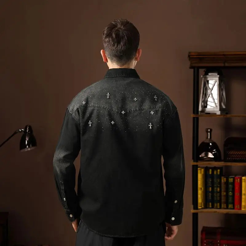 Spring Autumn Vintage Denim Jackets with Pocket Design Denim Coats for Men Single-breasted Lapel Collar Jacket Autumn Work Coat