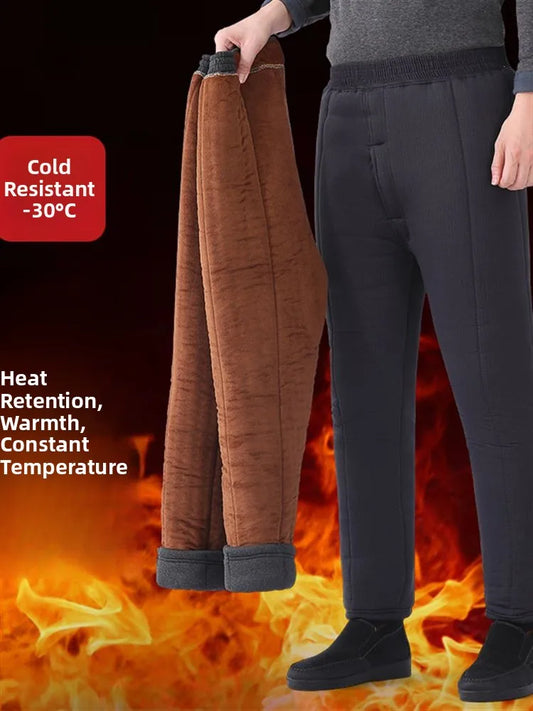 Thickened Camel down Cotton Pants for Men Winter Warm Trousers Elderly Men's Underwear Base Layer Polyester Fiber Casual