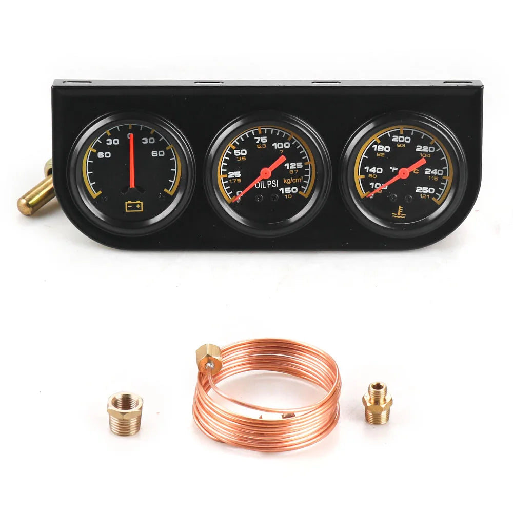 3 in1 Water Temp Gauge 52MM Oil Pressure Gauge AMP Volt Meter 12V Kit Car Mechanical Triple Gauge With Sensor