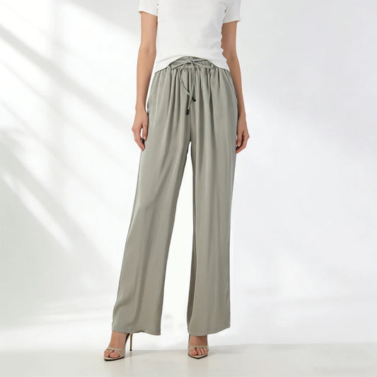 Vertical Naked Feeling 93% Natural Mulberry Silk Elastic Double Qiao Satin Elastic Waist Women's Fashionable Wide Leg Pants