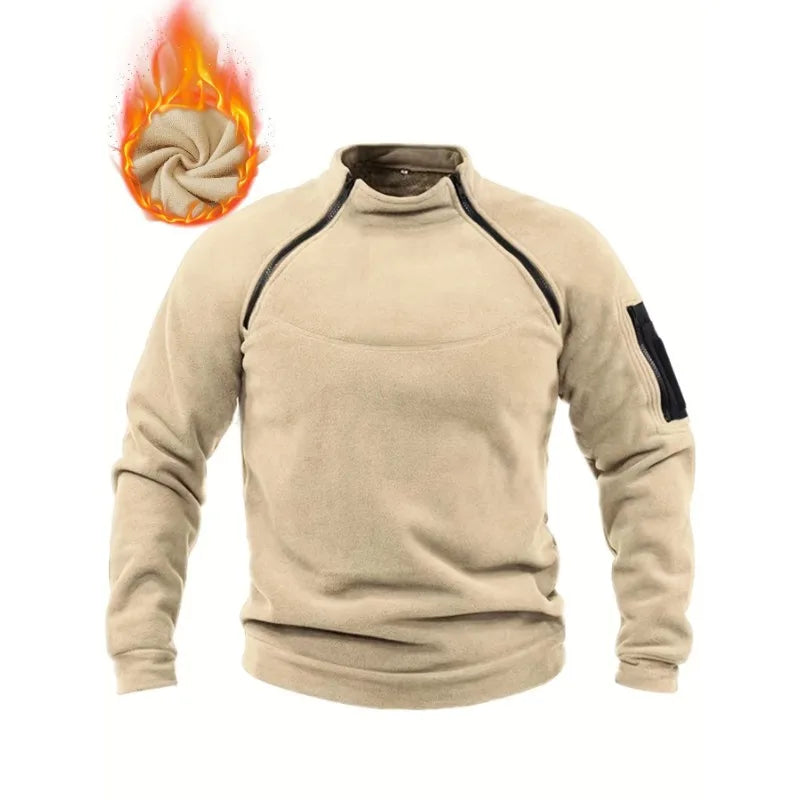 Men's Tactical Fleece Zipper Pullover Windproof Thermal Military Outdoor Winter Warm Hiking Sweatshirts Combat Training Sweater