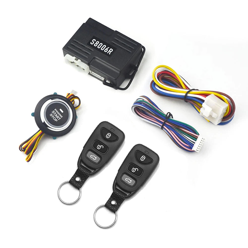 Universal Car Alarm Start Stop Ignition Button Keyless Start System Remote Start 2 Remote Controls Central locking system