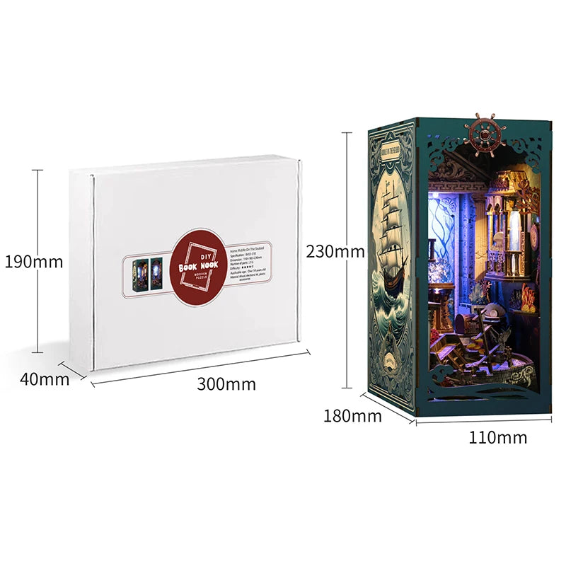 Bookshelf Set DIY Book Nook Kit 3D Wooden Doll House Puzzle Bookshelf Insert Decor With LED Light Dollhouse Model Birthday Gifts