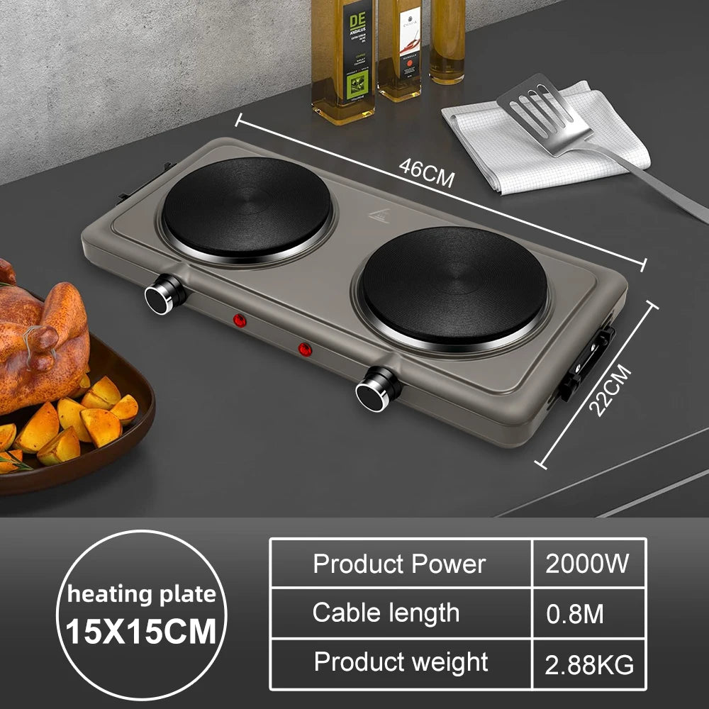 Sonifer 2000W Double Burner Electric Hot Plate SF-3052, Cast Iron, Variable Temp Control, Portable Countertop Stove