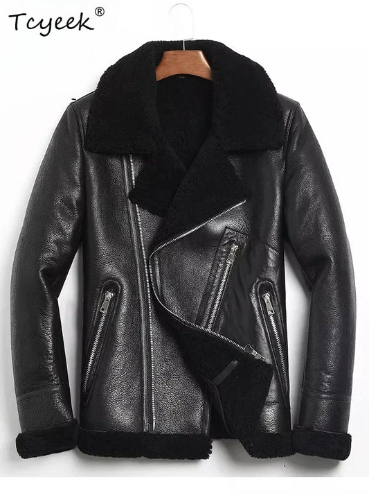 Tcyeek Real Leather Jacket Men Clothes Business Casual Mens Coats Chic Natural Sheepskin Fur Coat Black Warm 2026 Куртка Мужская