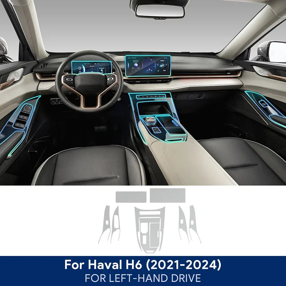 For Haval H6 3rd Gen 2021-2024 Car Center Console Navigation Dashboard Gear Door Window Panel Interior Film Tpu Transparent LHD