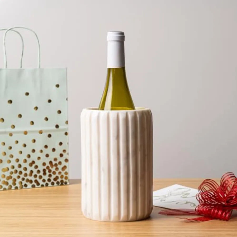 Marble Wine Chiller, Champagne Bucket for Parties, Bottle Cooler for Dining Tables, Outdoor Patios and More - Handcrafted Natur