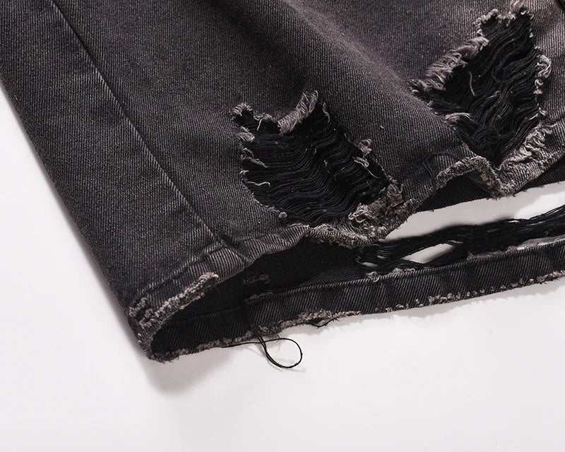 Men's High Street Ripped Jeans Jacket Fashion Streetwear Washed Vintage Loose Fit Y2K Distressed Denim Trucker Coat Outerwear
